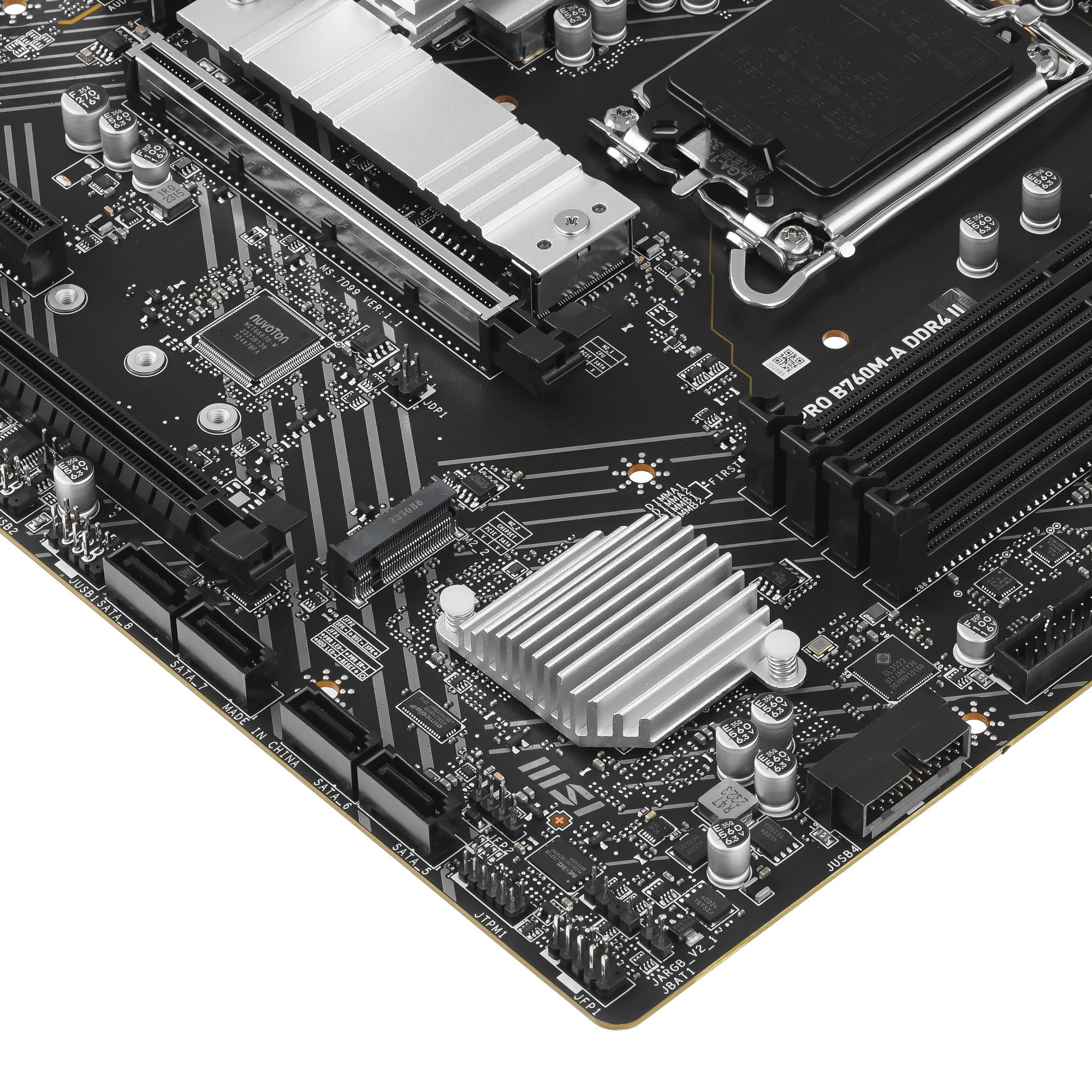 Материнская плата MSI PRO B760M-A DDR4 II, LGA1700, Intel B760, 4xDDR4, 4xSATA, 2xM.2, 1xPCIe 4.0 x16, 1xPCIe 4.0 x4, 1xPCIe 3.0 x1, 2xDP, 2xHDMI, 1x2.5Gb LAN, 2xUSB-A 10Gbps, 2xUSB-A 5Gbps, 2xUSB-A 2.0, 3x3.5 мм, 7.1, mATX, фото4