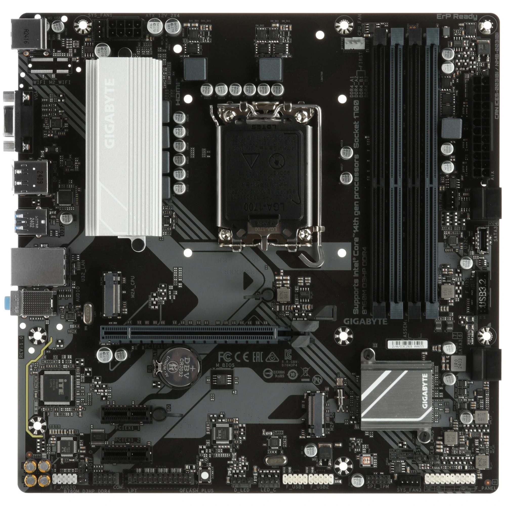 Материнская плата GIGABYTE B760M D3HP DDR4, LGA1700, Intel B760, 4xDDR4, 4xSATA, 2xM.2, 1xPCIe 4.0 x16, DisplayPort, HDMI, D-Sub, 1x1Gb LAN, 3x3.5 мм, 7.1, microATX