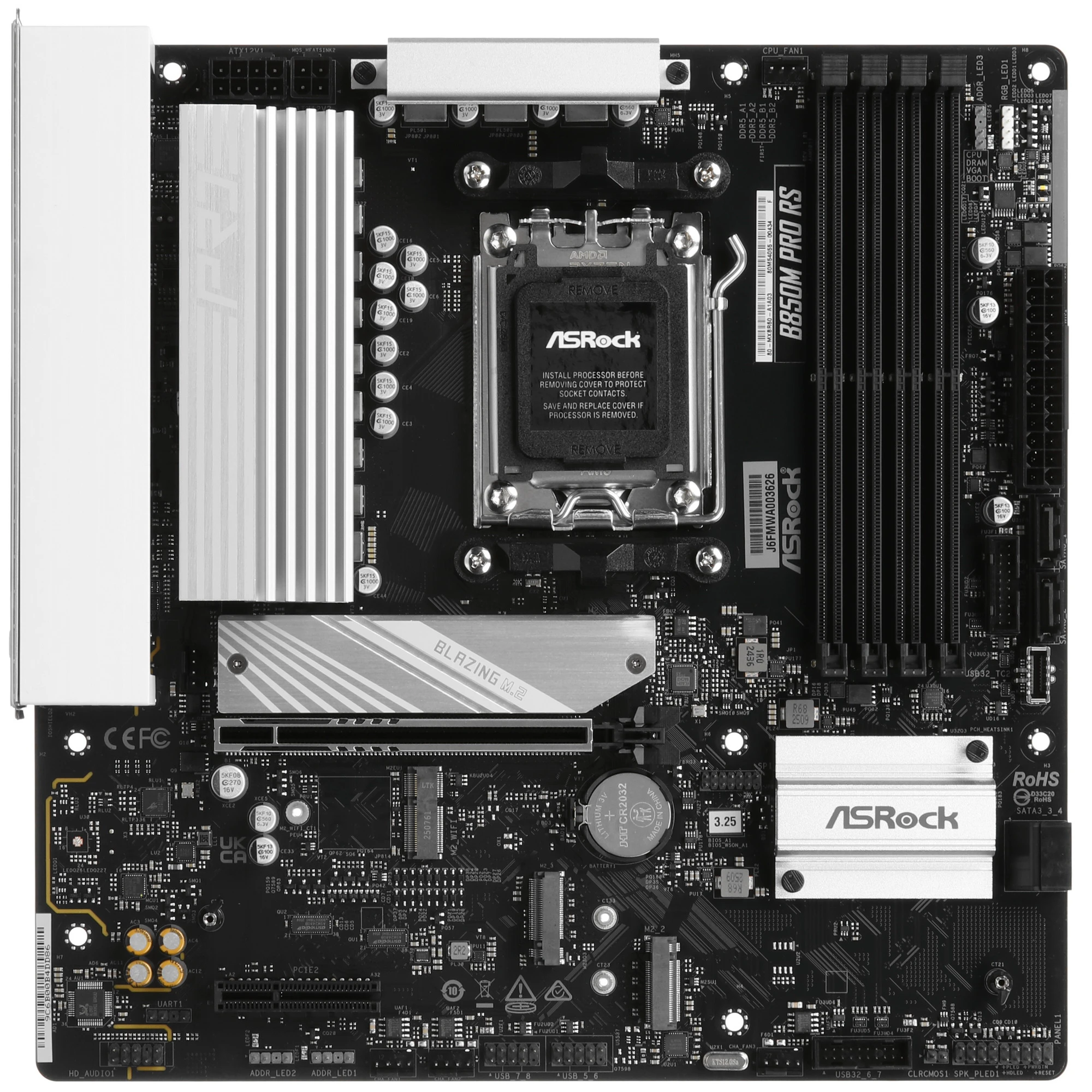 Материнская плата ASRock B850M PRO RS, AM5, AMD B850, 4xDDR5, 4xSATA, 3xM.2, 1xPCIe 5.0 x16, 1xPCIe 3.0 x4, 1xDP, 1xHDMI, 1x2.5Gb LAN, 1xUSB-C 10Gbps, 1xUSB-A 10Gbps, 2xUSB-A 5Gbps, 4xUSB-A 2.0, 3x3.5 мм, 7.1, mATX