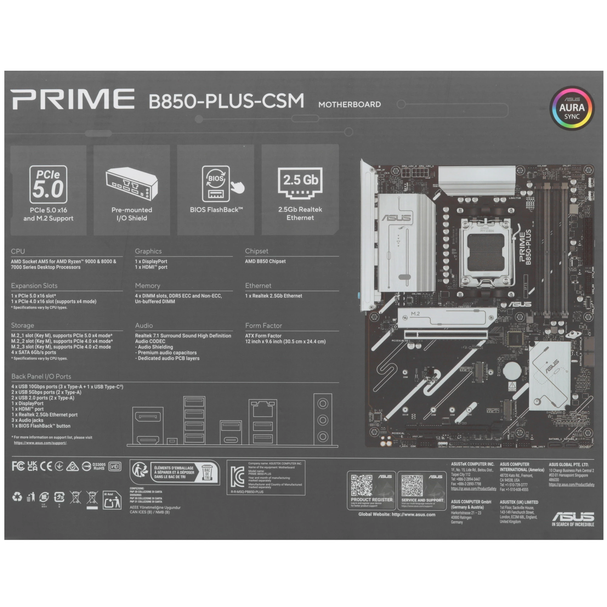 Материнская плата ASUS PRIME B850-PLUS-CSM, AM5, AMD B850, 4xDDR5, 4xSATA, 3xM.2, 1xPCIe 5.0 x16, 1xPCIe 4.0 x4, 1xDP, 1xHDMI, 1x2.5Gb LAN, 1xUSB-C 10Gbps, 3xUSB-A 10Gbps, 2xUSB-A 5Gbps, 2xUSB-A 2.0, 3x3.5 мм, 7.1, ATX, фото7