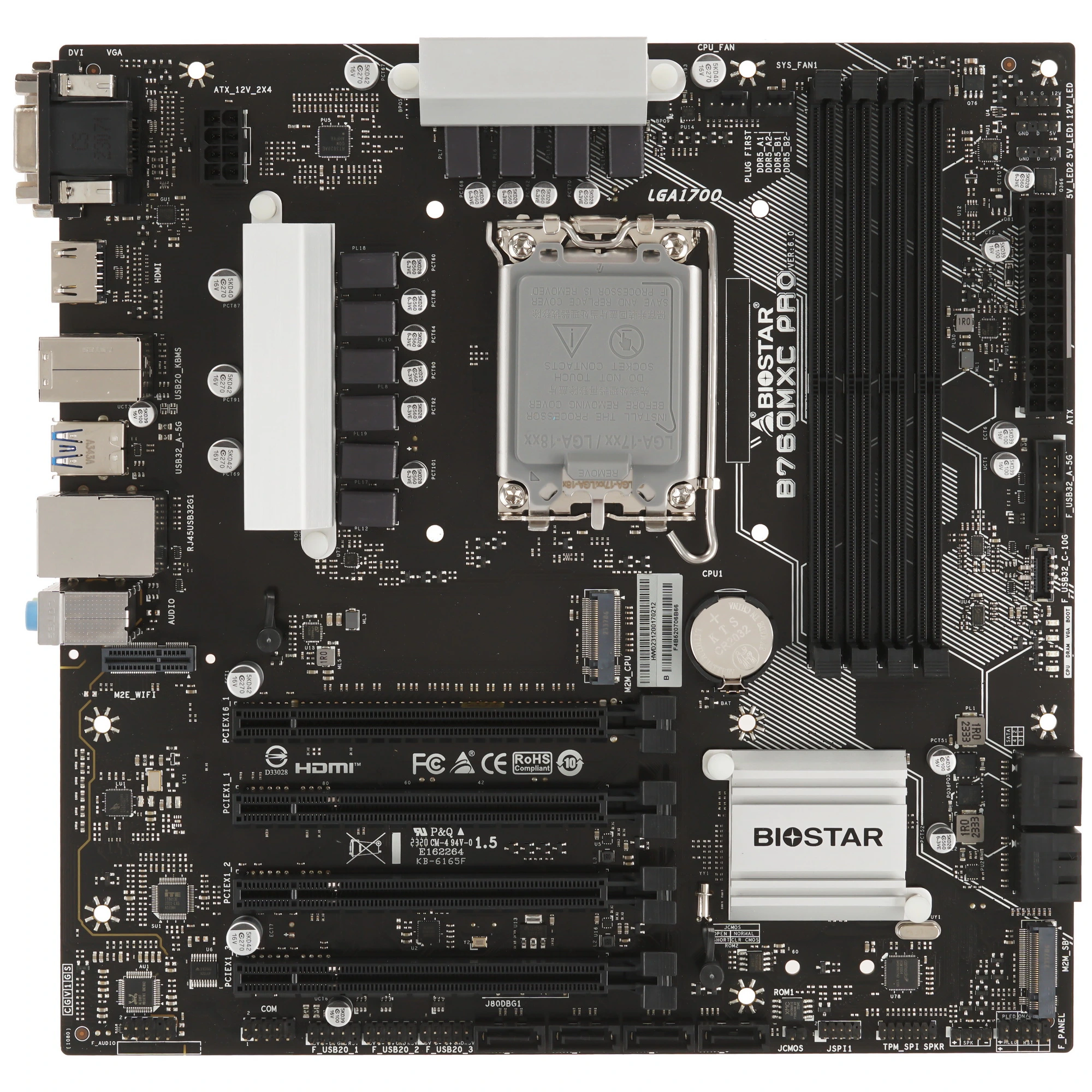 Материнская плата Biostar B760MXC PRO, LGA1700, Intel B760, 4xDDR5, 8xSATA, 2xM.2, 1xPCIe 4.0 x16, DVI-D, HDMI, D-Sub, 1x2.5Gb LAN, 3x3.5 мм, 7.1, microATX, фото5