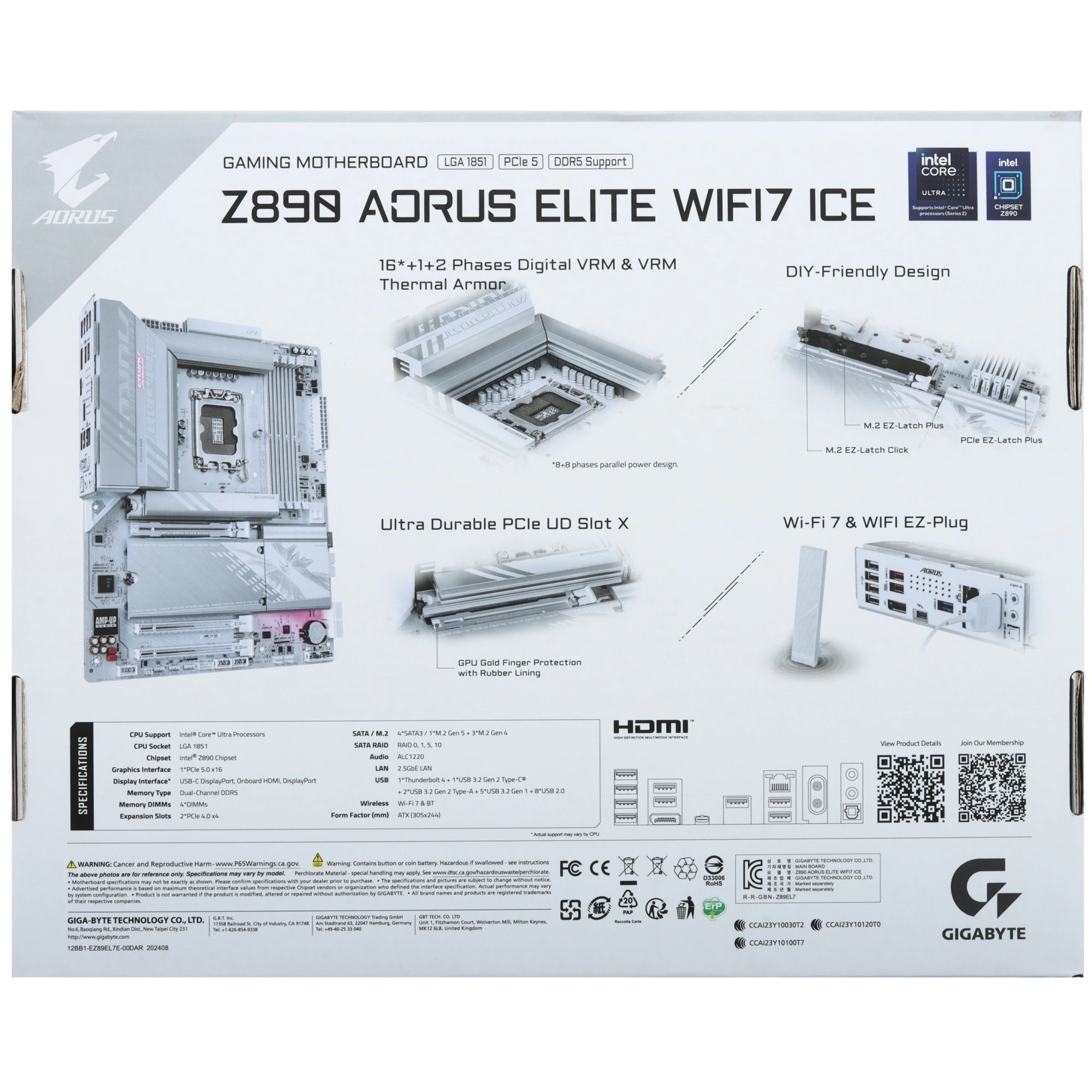 Материнская плата GIGABYTE Z890 AORUS ELITE WIFI7 ICE, LGA1851, Intel Z890, 4xDDR5, 4xSATA, 4xM.2, 1xPCIe 5.0 x16, DisplayPort, USB Type-C, 1x2.5Gb LAN, Thunderbolt, 2x3.5 мм, 7.1, ATX, фото11