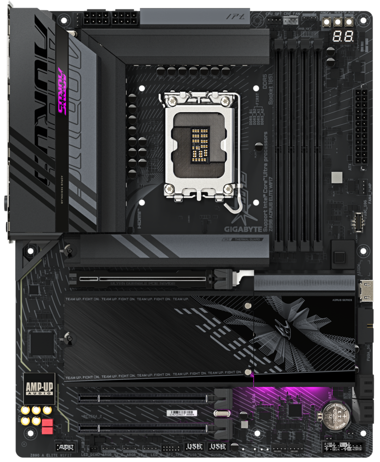 Материнская плата GIGABYTE Z890 AORUS ELITE WIFI7, LGA1851, Intel Z890, 4xDDR5, 4xSATA, 4xM.2, 1xPCIe 5.0 x16, DisplayPort, USB Type-C, 1x2.5Gb LAN, Thunderbolt, 2x3.5 мм, 7.1, ATX, фото 1