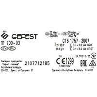 Газовая плитка Gefest 700-03 белый