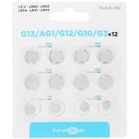 Batareyalar to'plami FinePower LR41 (AG3/G3/LR736/392A/192), LR43 (AG12/G12/LR1142/386A/186), LR44 (AG13/G13/LR1154/357A/A76), LR54 (AG10/G10/LR1130/389A/189)