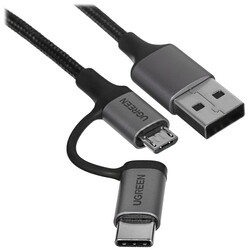 Изображение товара Кабель круглый Ugreen micro USB, USB Type-C - USB 2.0 Type-A черный 1 м