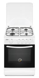 Изображение товара Газовая плита Kraft KF-FSK6403AGW [63 см, эмал. сталь, конф.-4 шт, дух.-газовый, 58 л, эл-поджиг., реш.-сталь, крышка-металл, белый]