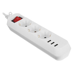 Изображение товара Удлинитель ЭРА U-3es-3m-USB белый