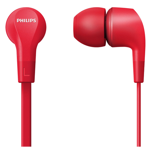 Наушники Philips TAE1105RD [вставные (затычки), закрытые, 20-20000 Гц, микрофон., каб. 1.2м, разъем 3.5мм, красные]