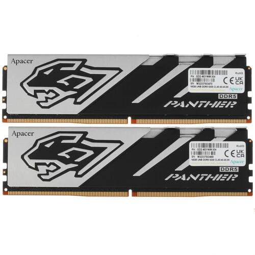 Оперативная память Apacer Panther, DDR5, 32GB (2x16GB), 5200 MHz, CL40, с радиатором, фото2