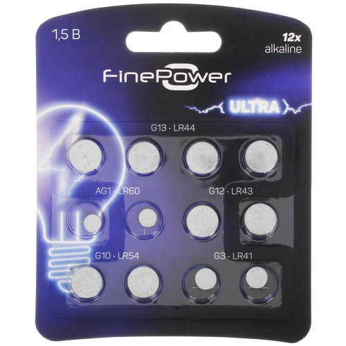 Набор батареек FinePower Ultra LR41 (AG3/G3/LR736/392A/192), LR43 (AG12/G12/LR1142/386A/186), LR44 (AG13/G13/LR1154/357A/A76), LR54 (AG10/G10/LR1130/389A/189)