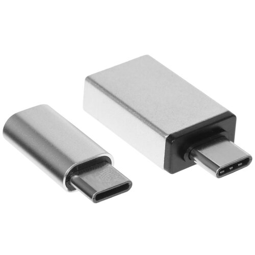 Переходник DEXP micro USB-B, USB Type-A - USB Type-C серебристый