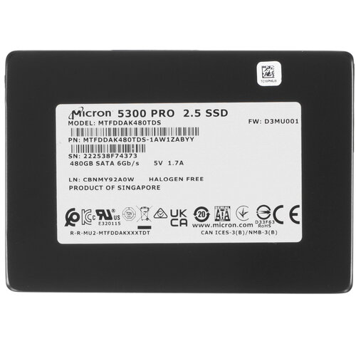 480 ГБ Серверный SSD Micron 5300 PRO [MTFDDAK480TDS-1AW1ZABYY]