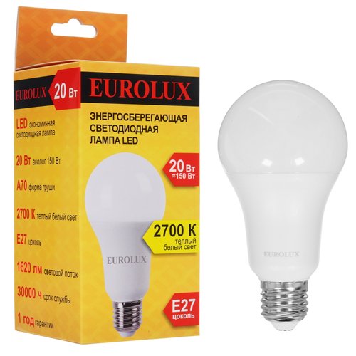 Лампа светодиодная Eurolux LL-E-A70-20W-230-2.7K-E27