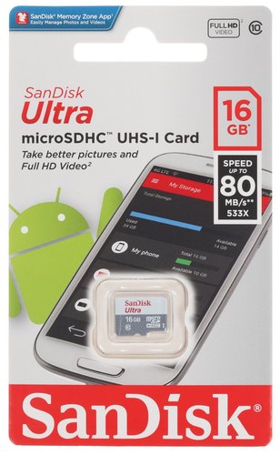 Карта памяти SanDisk Ultra microSDHC 16 ГБ [SDSQUNS-016G-GN3MN]