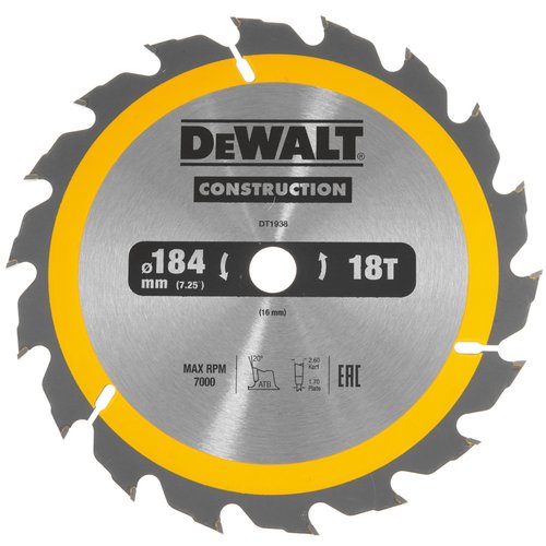 Диск пильный DeWalt CONSTRUCTION DT1938