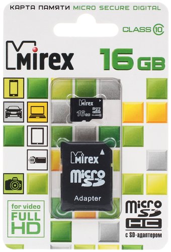 Карта памяти Mirex microSDHC 16 ГБ [13613-AD10SD16]