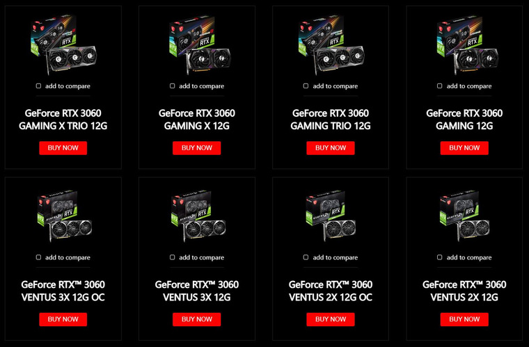 Варианты исполнения видеокарт RTX 3060 от MSI