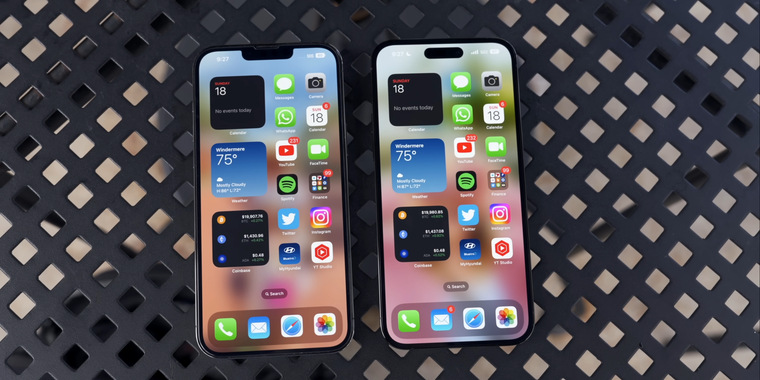 Слева iPhone 13 Pro / Справа iPhone 14 Pro