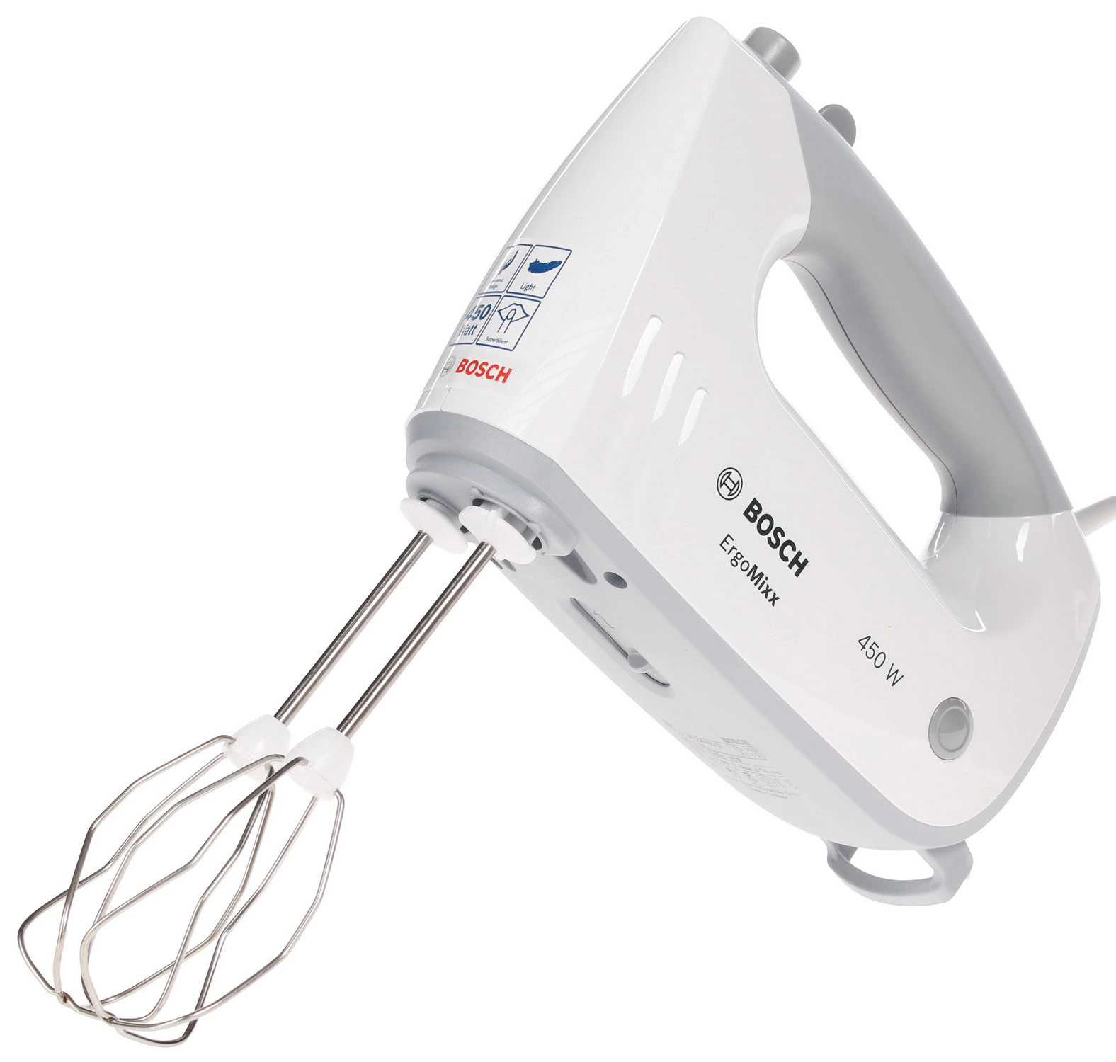 Миксер Bosch MFQ36480 белый/серый, ручной, 450 Вт, 0.6 л, 5 скоростей