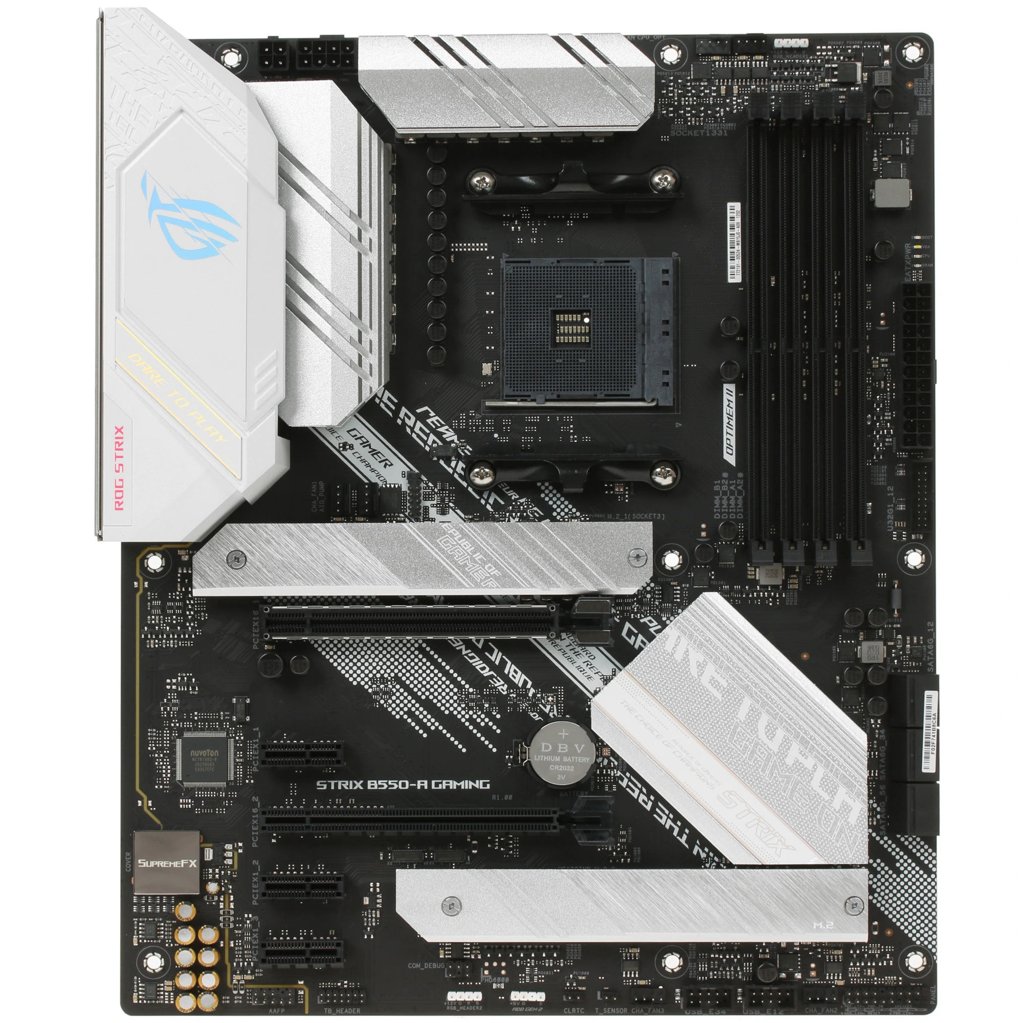 Материнская плата ASUS ROG STRIX B550-A GAMING, AM4, AMD B550, 4xDDR4, 6xSATA, 2xM.2, 1xPCIe 4.0 x16, 1xPCIe 3.0 x16, 3xPCIe x1, DisplayPort, HDMI, 1x2.5Gb LAN, USB Type-C, 5x3.5 мм, 7.1, ATX