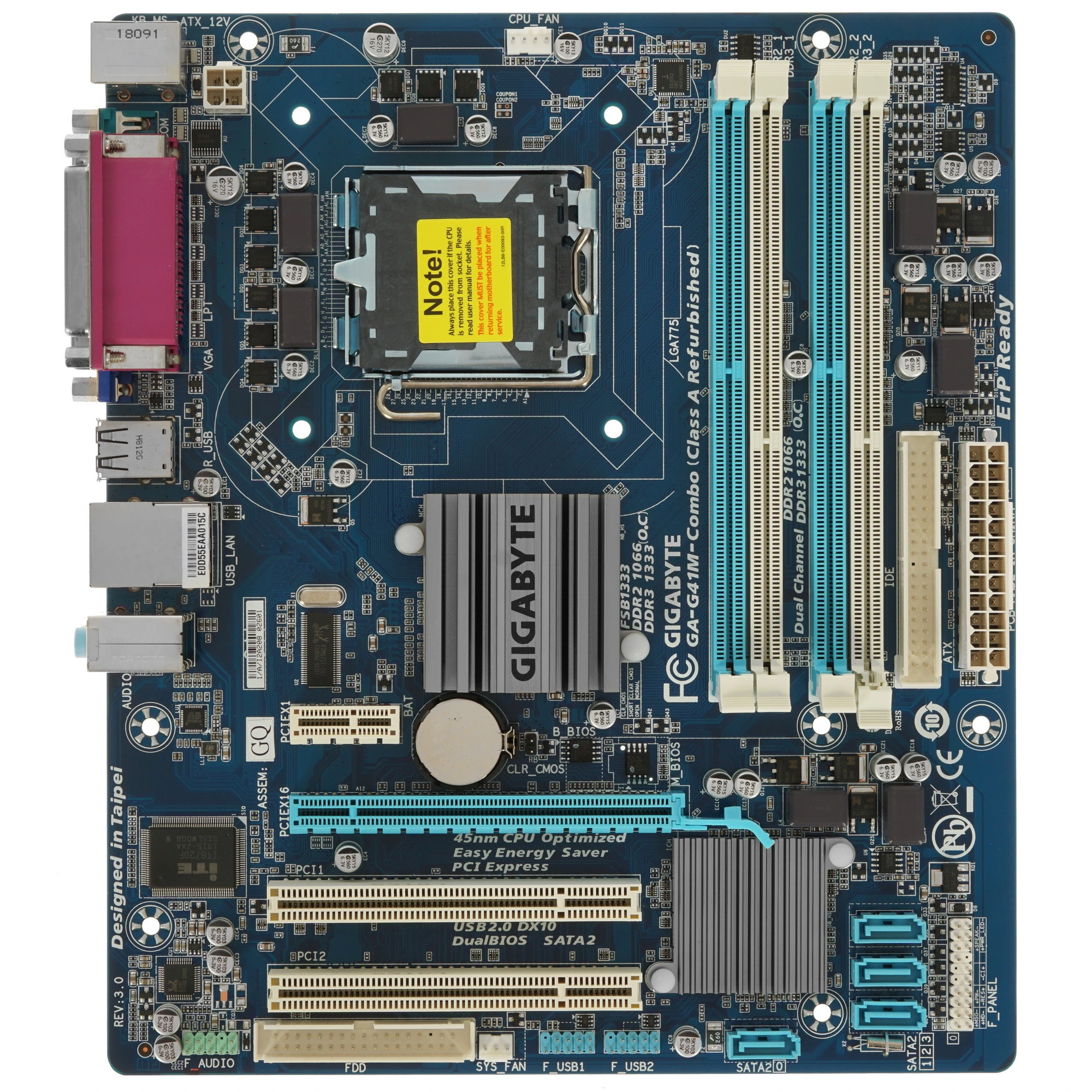 Материнская плата GIGABYTE GA-G41M-COMBO-GQ (rev.3), LGA775, Intel G41, 4xDDR3, 4xSATA, 1xPCIe x16, 1xPCIe x1, 2xPCI, D-Sub, 1x1Gb LAN, 3x3.5 мм, 5.1, microATX