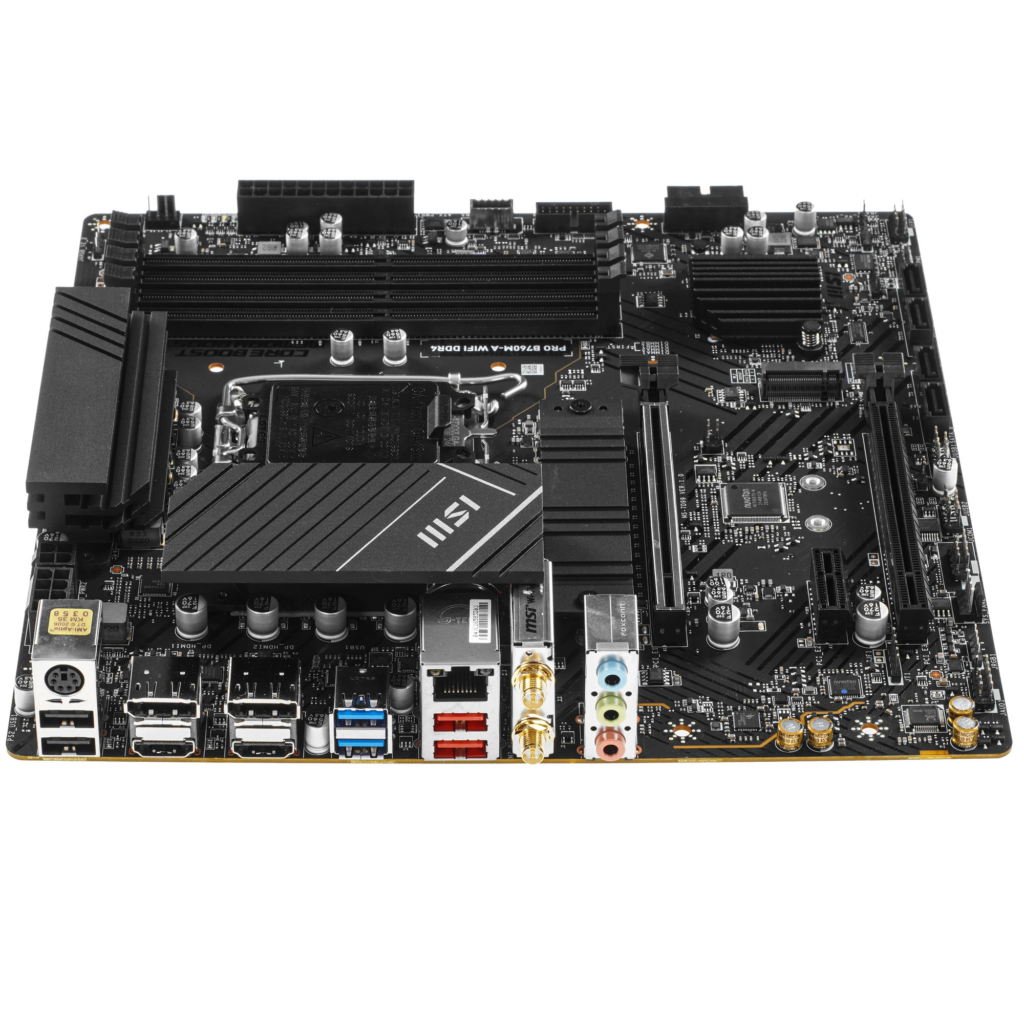 Материнская плата MSI PRO B760M-A WIFI DDR4, LGA1700, Intel B760, 4xDDR4, 4xSATA, 2xM.2, 2xPCIe x16, 1xPCIe x1, DisplayPort, HDMI, 1x2.5Gb LAN, 3x3.5 мм, 7.1, microATX, фото3