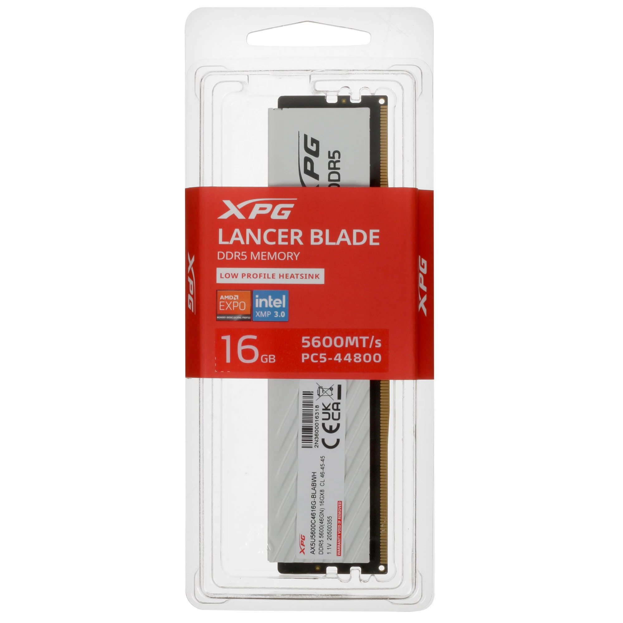 Оперативная память ADATA XPG Lancer Blade, DDR5, 16GB (1x16GB), 5600 MHz, CL46, с радиатором, белый, фото3