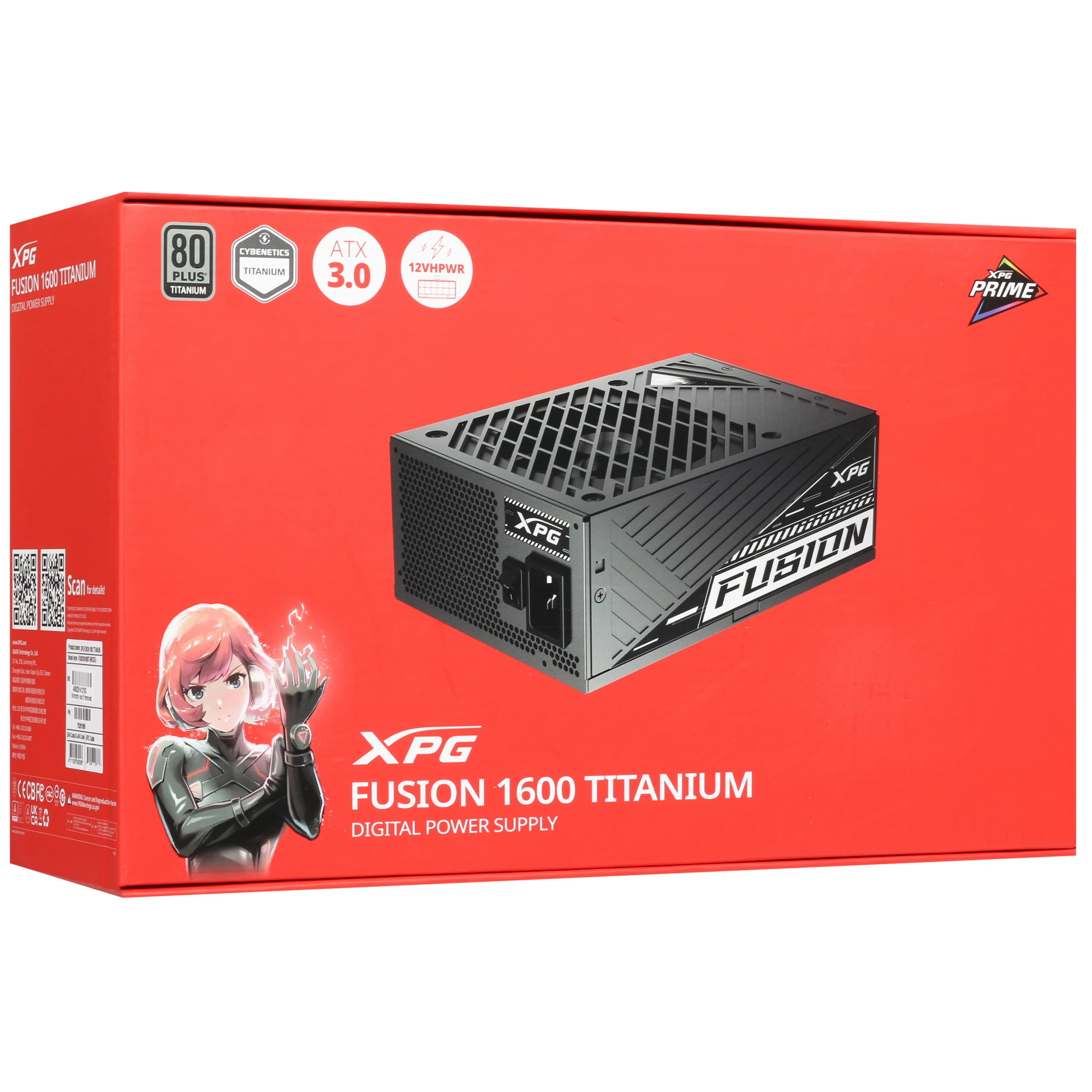 Блок питания XPG FUSION 1600 TITANIUM, 1600Вт, 80+ Titanium, 135мм, модульный, черный, вид 9
