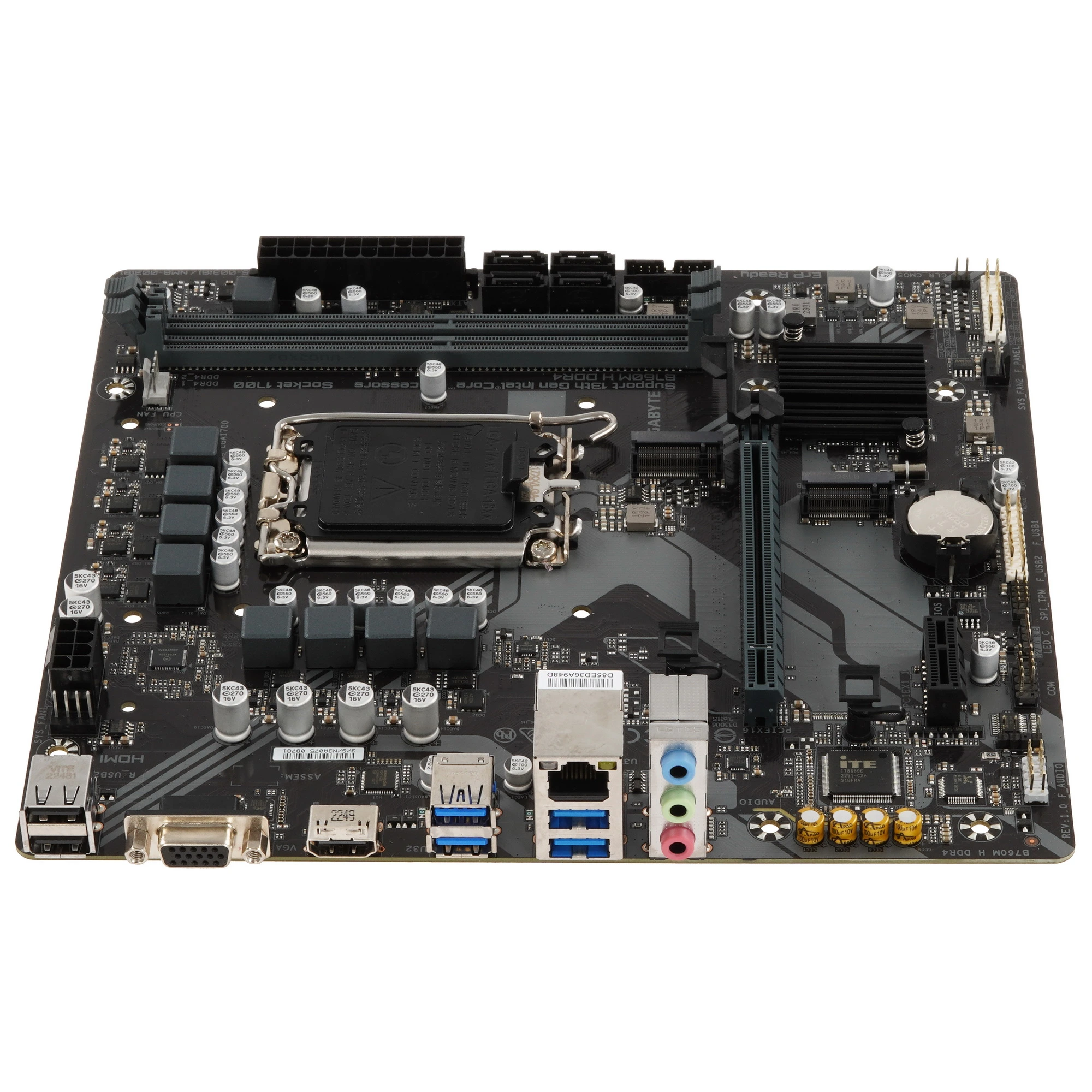Материнская плата GIGABYTE B760M H DDR4, LGA1700, Intel B760, 2xDDR4, 4xSATA, 2xM.2, 1xPCIe 4.0 x16, 1xPCIe x1, HDMI, D-Sub, 1x1Gb LAN, 3x3.5 мм, 7.1, microATX, фото3