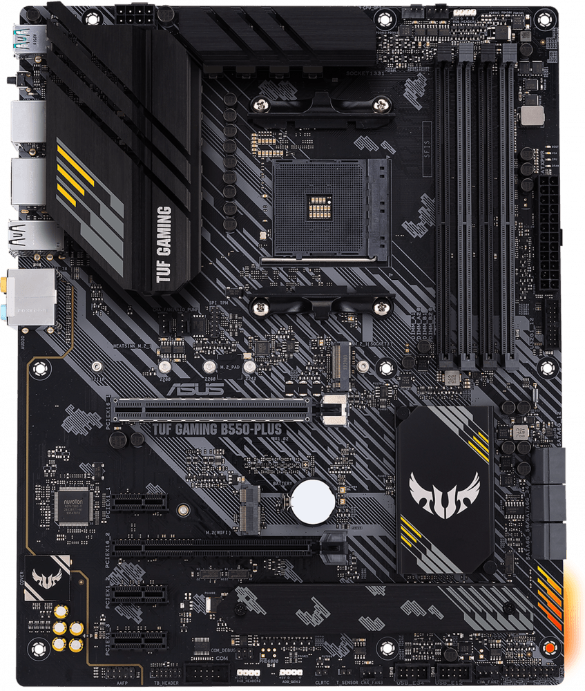 Материнская плата ASUS TUF GAMING B550-PLUS, AM4, AMD B550, 4xDDR4, 6xSATA, 2xM.2, 1xPCIe 4.0 x16, 1xPCIe 3.0 x16, 3xPCIe x1, DisplayPort, HDMI, 1x2.5Gb LAN, USB Type-C, 5x3.5 мм, 7.1, ATX