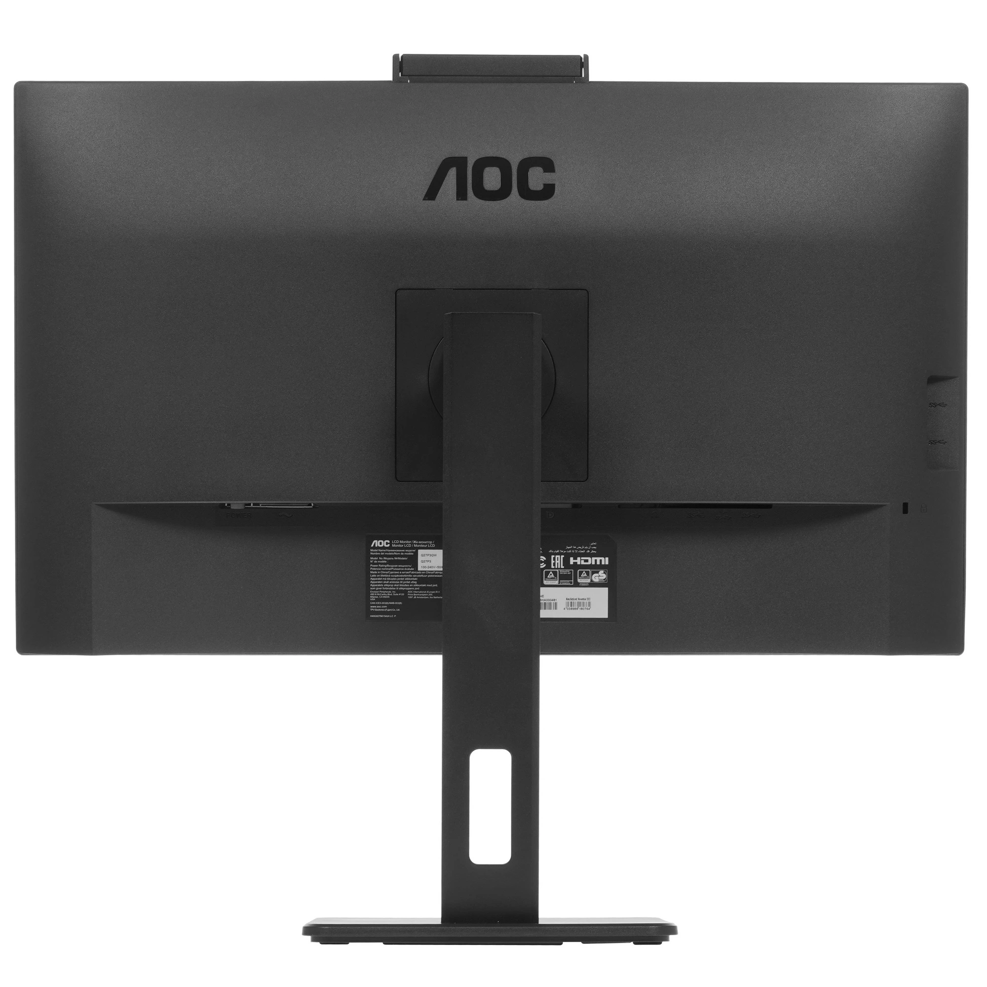Монитор 27' AOC Q27P3QW IPS 2560x1440, 75 Гц, 4 мс, 16:9, 350 кд/м², 2xHDMI, DisplayPort, встроенные динамики, веб-камера, черный, фото11