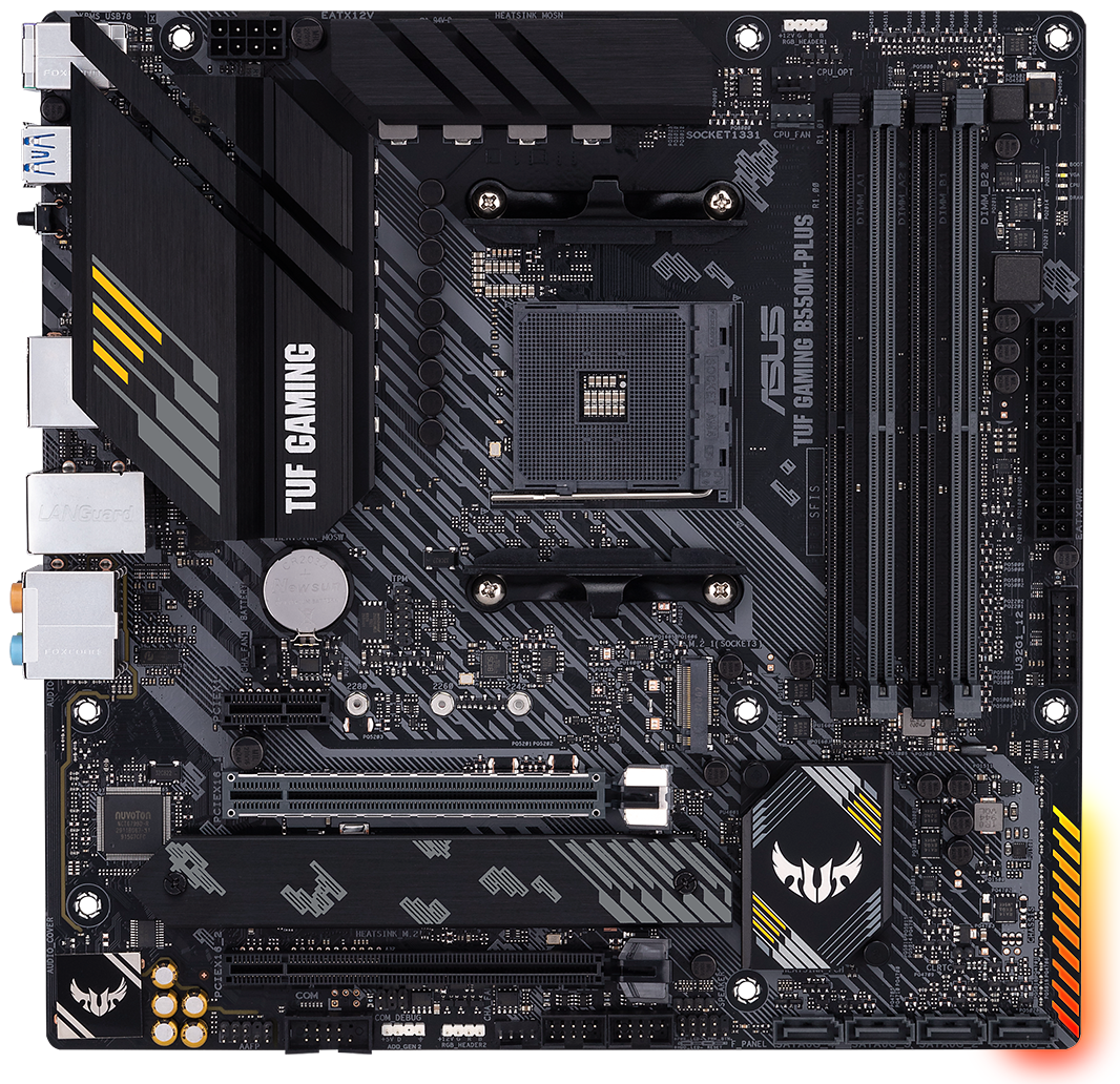 Материнская плата ASUS TUF GAMING B550M-PLUS, AM4, AMD B550, 4xDDR4, 4xSATA, 2xM.2, 1xPCIe 4.0 x16, 1xPCIe 3.0 x16, 1xPCIe x1, DisplayPort, HDMI, 1x2.5Gb LAN, 8xUSB, 5x3.5 мм, 7.1, microATX, фото2
