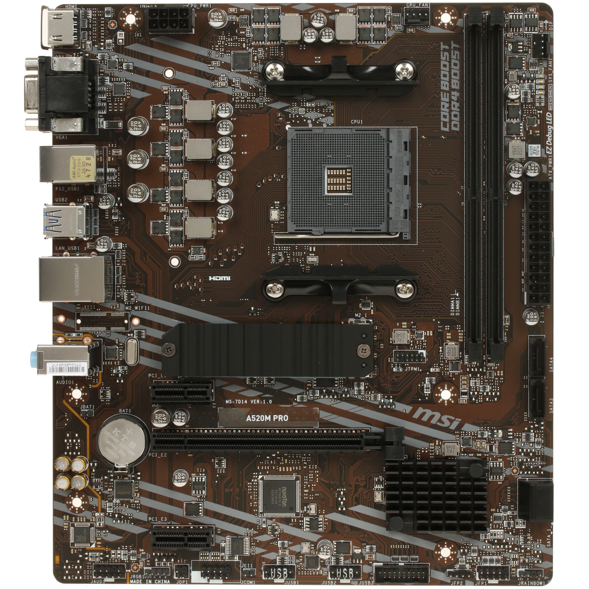Материнская плата MSI A520M PRO, AM4, AMD A520, 2xDDR4, 4xSATA, 1xM.2, 1xPCIe 3.0 x16, DisplayPort, HDMI, D-Sub, 1x1Gb LAN, 3x3.5 мм, 7.1, microATX