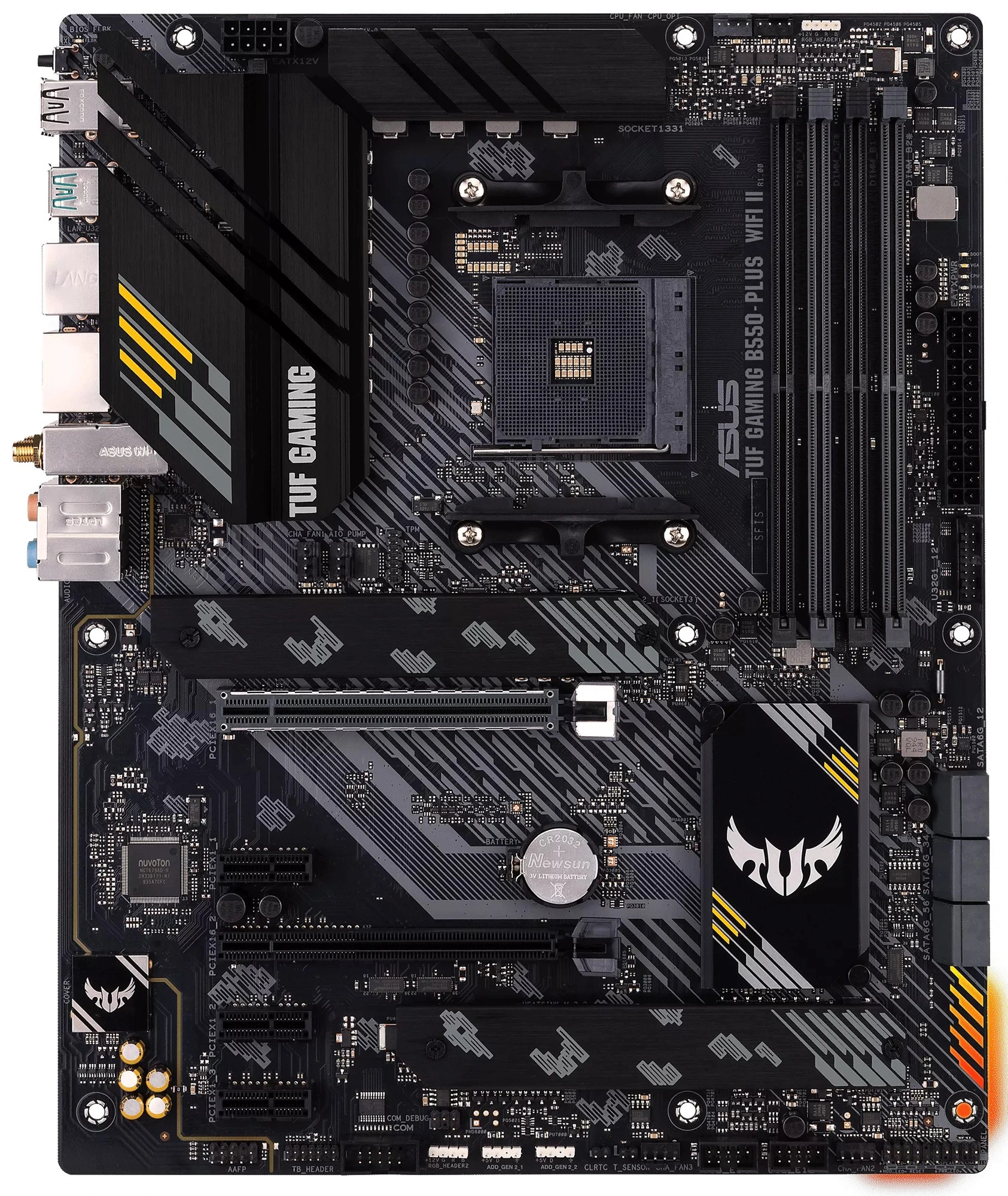 Материнская плата ASUS TUF GAMING B550-PLUS WIFI II, AM4, AMD B550, 4xDDR4, 6xSATA, 2xM.2, 1xPCIe 4.0 x16, 1xPCIe 3.0 x16, 3xPCIe x1, DisplayPort, HDMI, 1x2.5Gb LAN, USB Type-C, 3x3.5 мм, 7.1, ATX