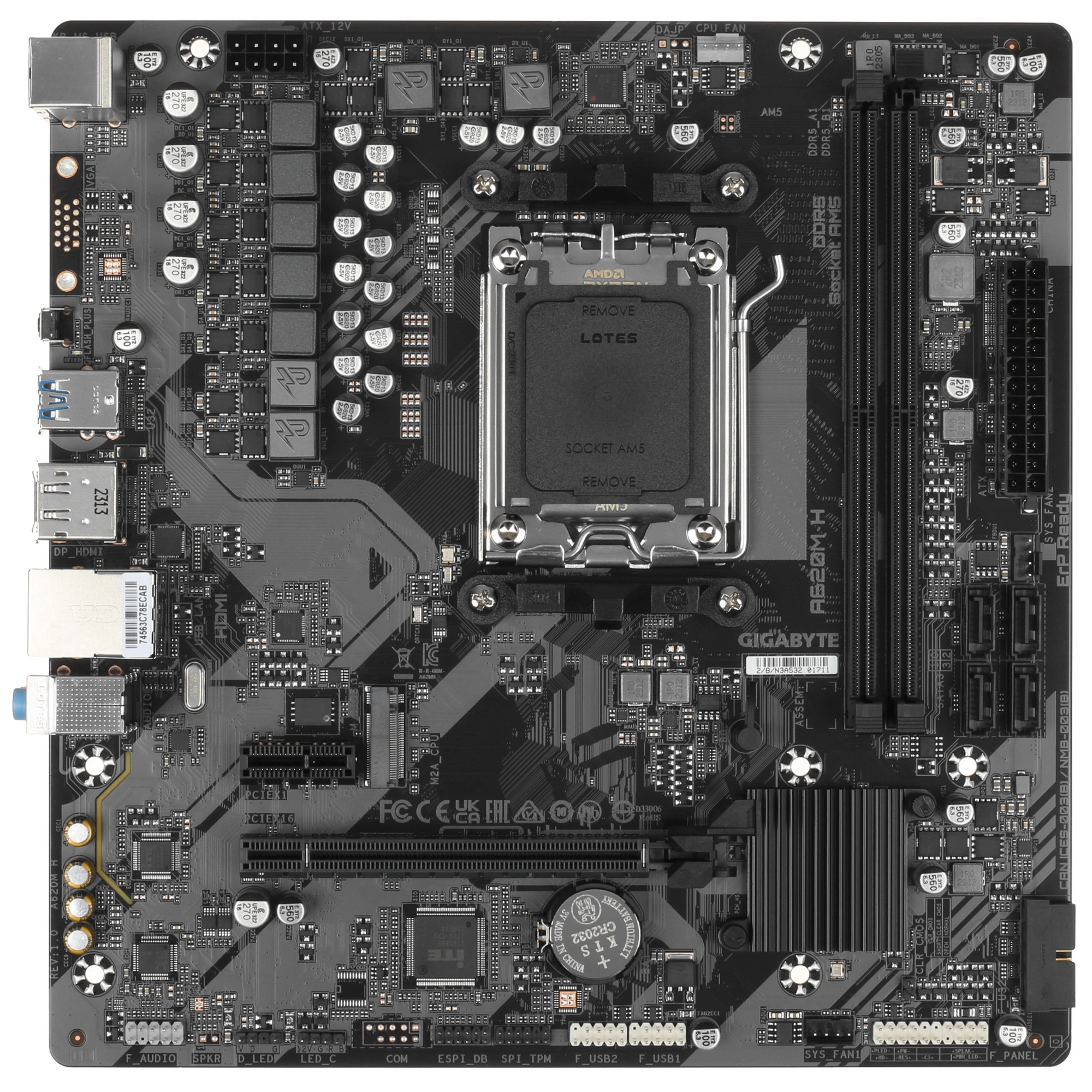 Материнская плата Gigabyte A620M H (V1.2/V2.0), SocketAM5 AMD A620 2xDDR5 mATX AC`97 8ch(7.1) GbLAN RAID+VGA+HDMI, фото2