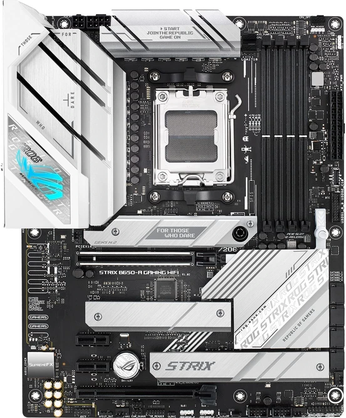 Материнская плата ASUS ROG STRIX B650-A GAMING WIFI, AM5, AMD B650, 4xDDR5, 4xSATA, 3xM.2, 2xPCIe x16, 1xPCIe x1, DisplayPort, HDMI, 1x2.5Gb LAN, USB Type-C, 5x3.5 мм, 7.1, ATX